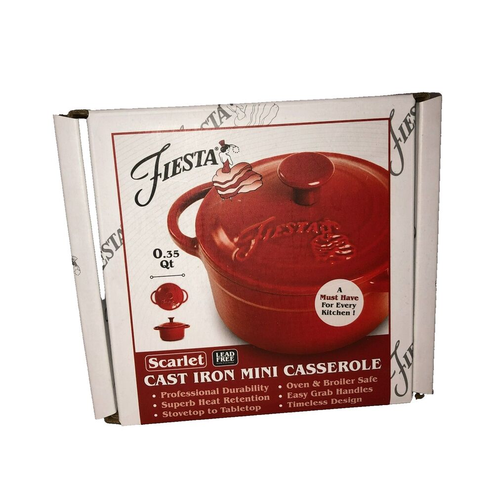 Fiesta Red Scarlet Enameled NIB Cast Iron Mini Dutch Casserole Fiestaware .35 qt